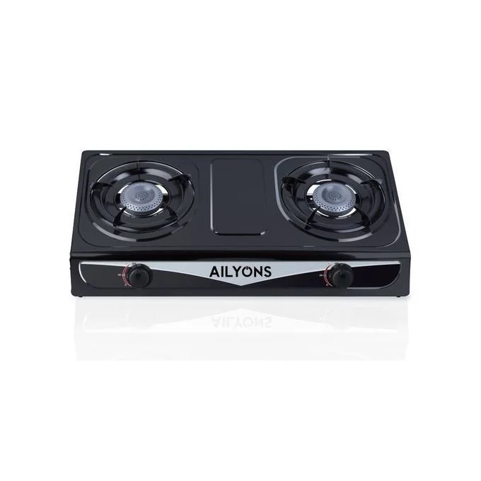 AILYONS GS013-2 Gas Cooker Stainless Steel Double Burner Black (1YR WRTY) — JayBright Technologies