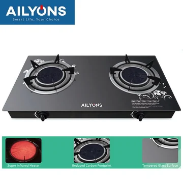 AILYONS GS005A-1, 2 Burner Glass Top Gas Cooker & Infrared Double Burner (1YR WRTY), image 4