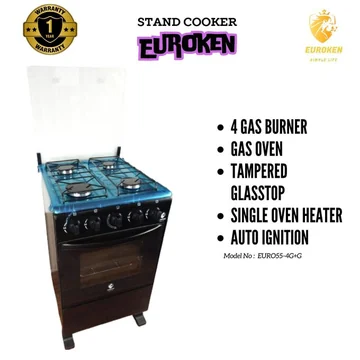 Euroken EURO55-4G+G FOUR BURNER 50X55 BLACK STANDING COOKER WITH GAS OVEN, image 4