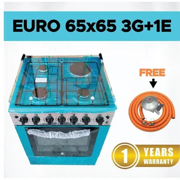Euroken EURO65-3+1-E 65*65 3+1 Standing Cooker With Electric Double Heater Oven Timer Light and Auto Ignation With FREE 13KG REGULATOR and GAS PIPE