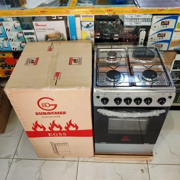 Eurochef Standing cooker/ EG55-3G1E+E OVEN Free Stand Glass Top Cooker, rotisserie Silver, 60L, image 3