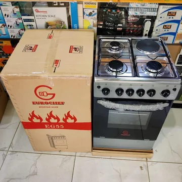 Eurochef Standing cooker/ EG55-3G1E+E OVEN Free Stand Glass Top Cooker, rotisserie Silver, 60L