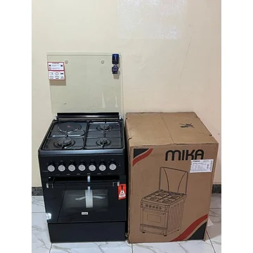 Mika Standing Cooker, 58cm x 58cm, 3 Gas Pool Jet Burners + 1 RAPID Hot Plate, Button Ignition, 3 Function Electric Oven, Matt Black WITH FREE PIPE AND REGULATOR AND CLIPS, image 2