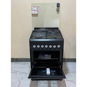 Mika Standing Cooker, 58cm x 58cm, 3 Gas Pool Jet Burners + 1 RAPID Hot Plate, Button Ignition, 3 Function Electric Oven, Matt Black WITH FREE PIPE AND REGULATOR AND CLIPS