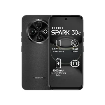 Tecno Spark 30c, 6.67” HD+, UP To 128GB ROM+ 4GB RAM +(4GB RAM Extended) (Dual Sim) 50MP, 5000 MAh – Orbit Black (1YR WRTY)
