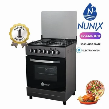 Nunix Free Standing 60 by 60 3 Gas Burners+ 1 Electric Hotplate,Electric Oven Cooker(1YEAR WARRANTY)