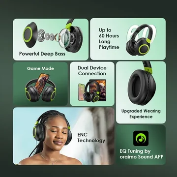 oraimo BoomPop 2 ENC Over-Ear Wireless Headphones, image 9