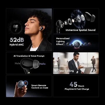 oraimo SpaceBuds 2 AI Smart 45hrs Playtime True ANC Wireless Earbuds, image 17