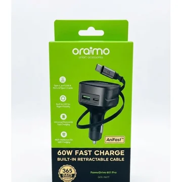 Oraimo Powerdrive 601 Pro OCC-7601T 60W Fast Car Charger With Built In Retractable Cable, image 8