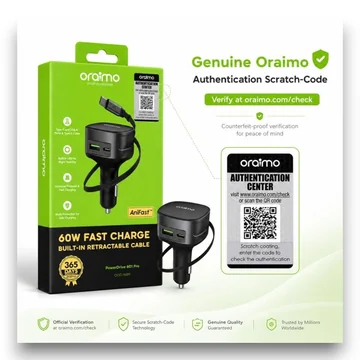 Oraimo Powerdrive 601 Pro OCC-7601T 60W Fast Car Charger With Built In Retractable Cable, image 7