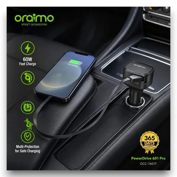 Oraimo Powerdrive 601 Pro OCC-7601T 60W Fast Car Charger With Built In Retractable Cable, image 4